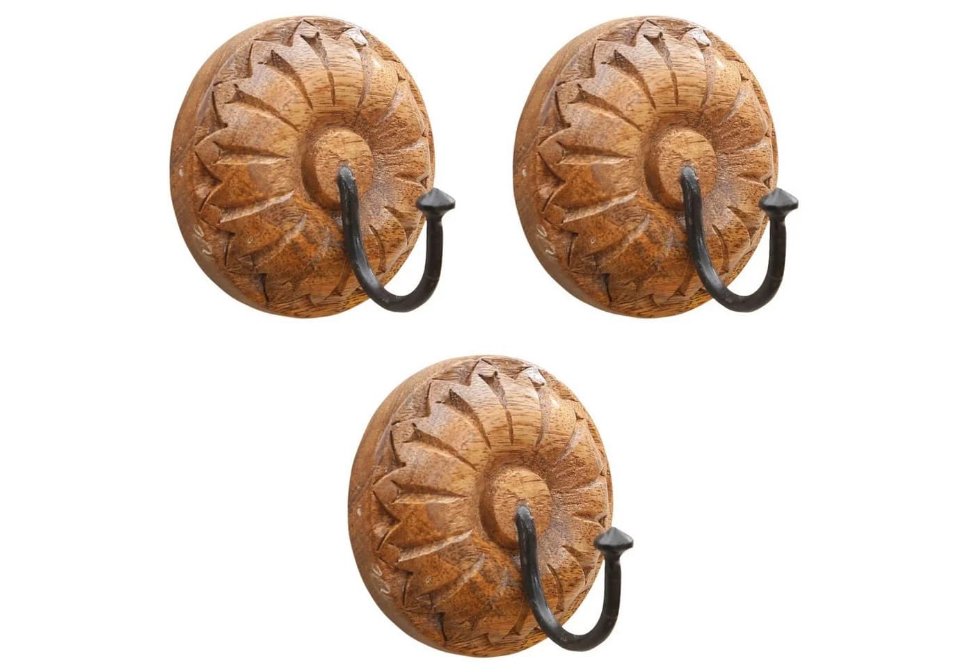 Marrakesch Orient & Mediterran Interior Handtuchhalter 3er Set Boho Haken Holz Metall - Bild 2