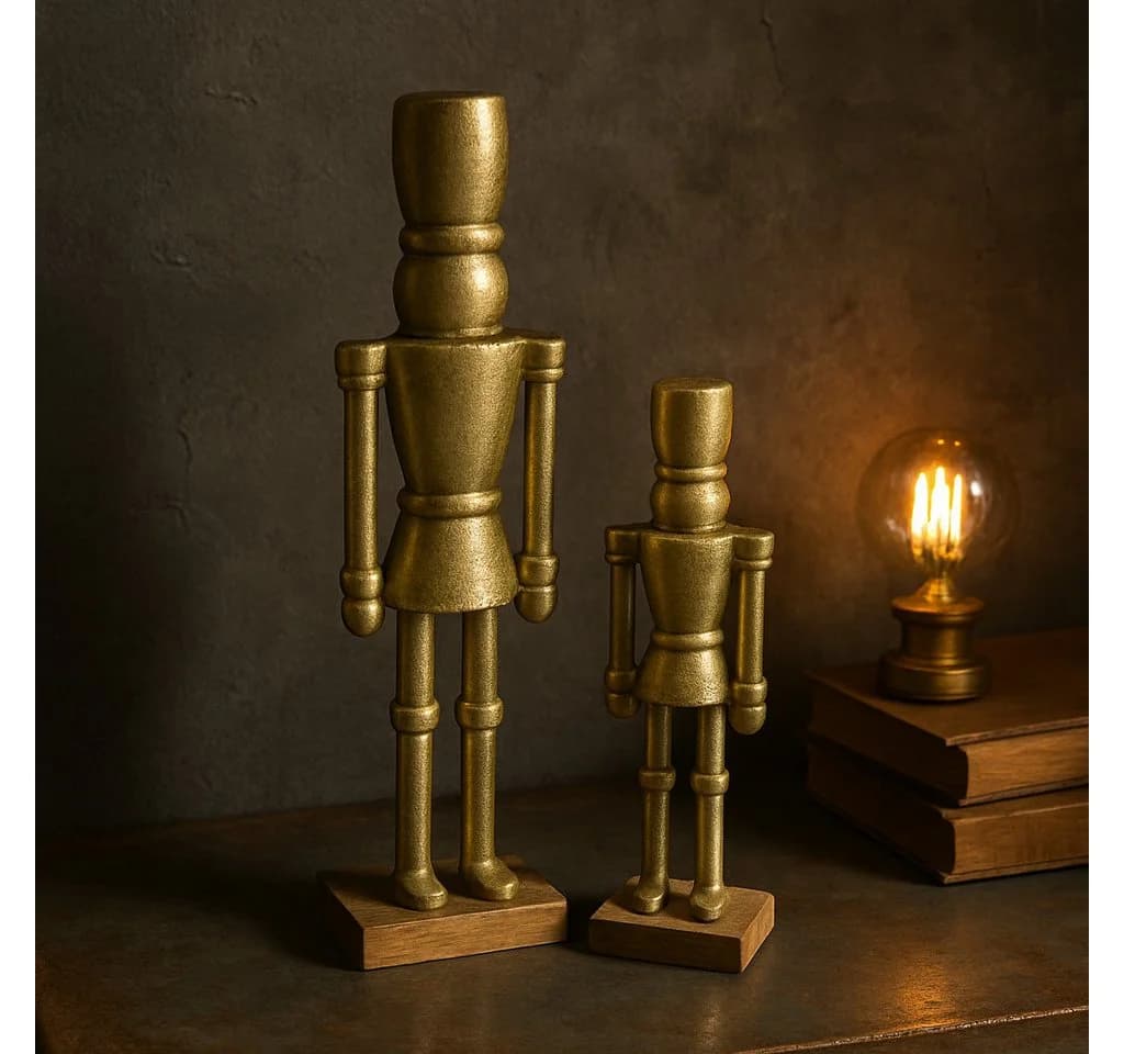 Marrakesch Orient & Mediterran Interior Dekofigur Nussknacker Gold 2er Set Aluminium Holzsockel - Bild 5