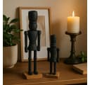 Marrakesch Orient & Mediterran Interior Dekofigur Nussknacker Schwarz 2er Set Aluminium Holzsockel Handarbeit Bild 1