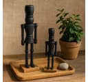 Marrakesch Orient & Mediterran Interior Dekofigur Nussknacker Schwarz 2er Set Aluminium Holzsockel Handarbeit Bild 5