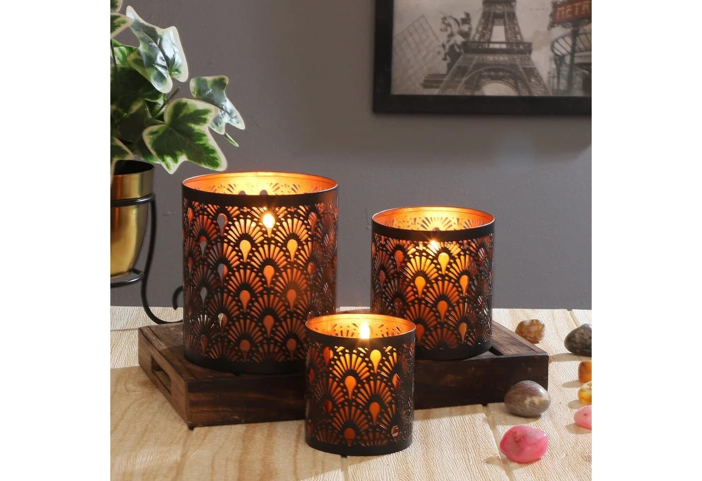 Marrakesch Orient & Mediterran Interior Teelichthalter 3er Set Zalia Schwarz, Handarbeit - Bild 2