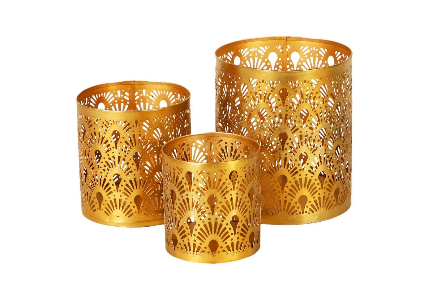 Orientalischer Teelichthalter aus Metall in Gold und Kupfer