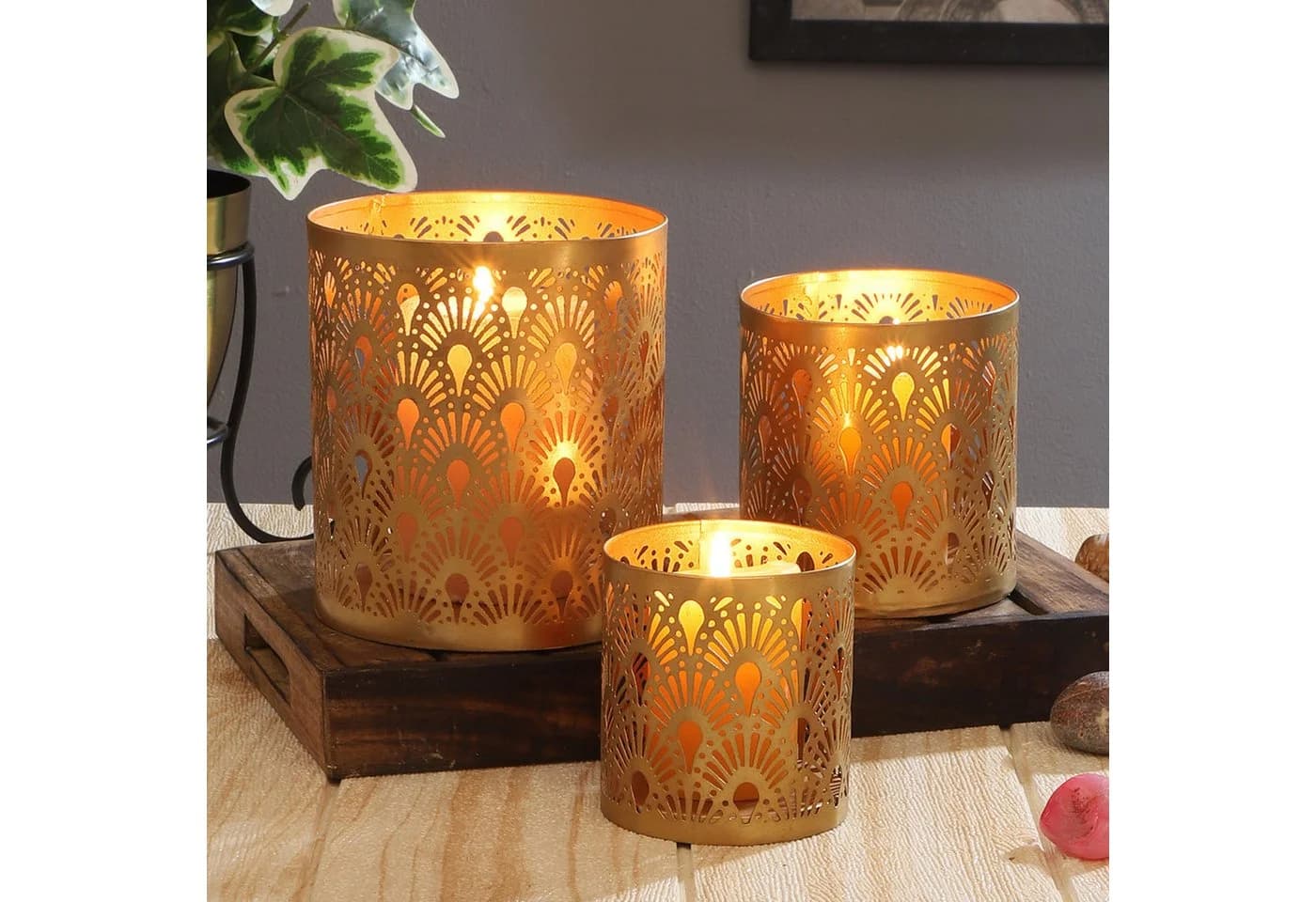 Orientalischer Teelichthalter aus Metall in Gold und Kupfer - Bild 2