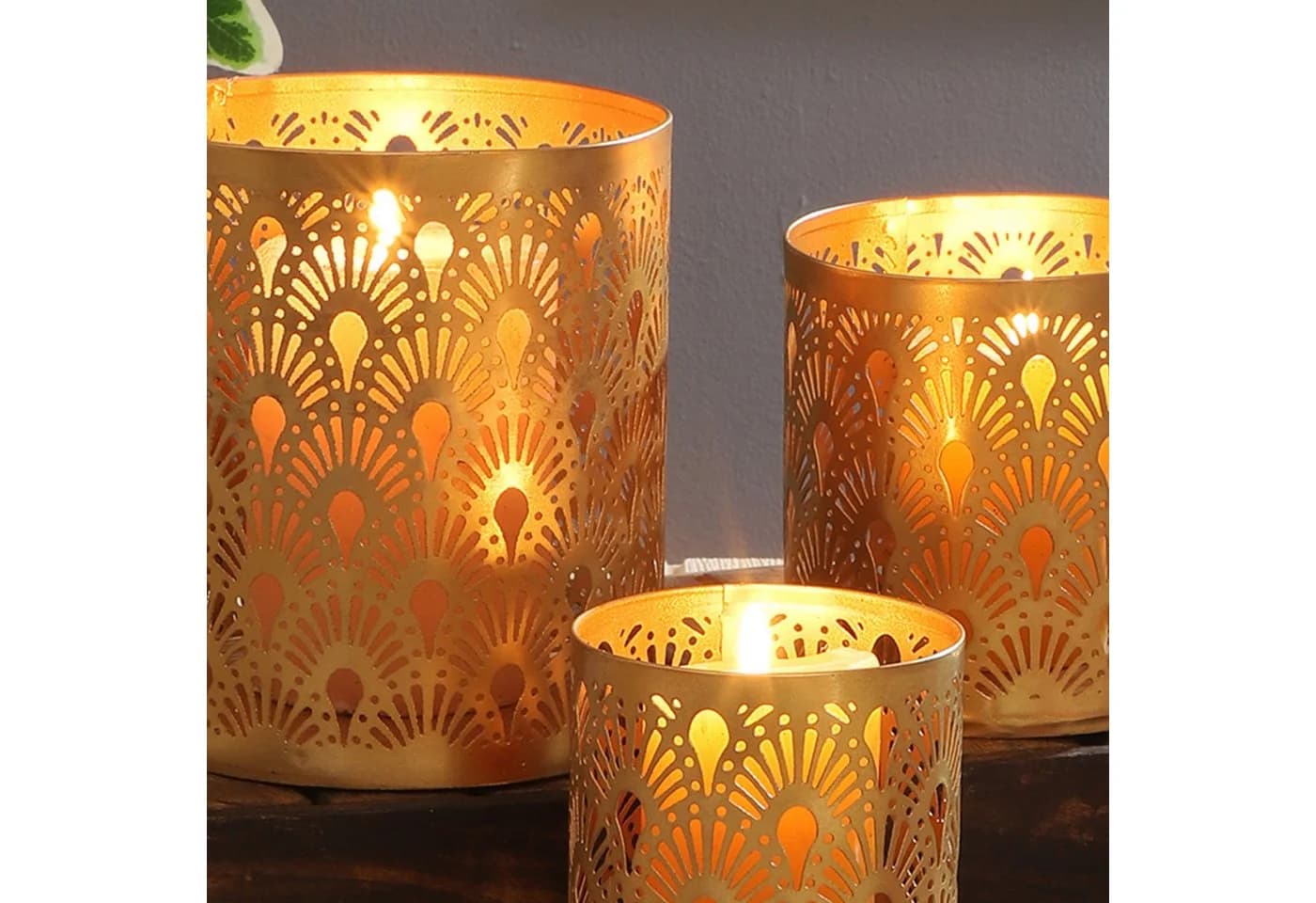 Orientalischer Teelichthalter aus Metall in Gold und Kupfer - Bild 3