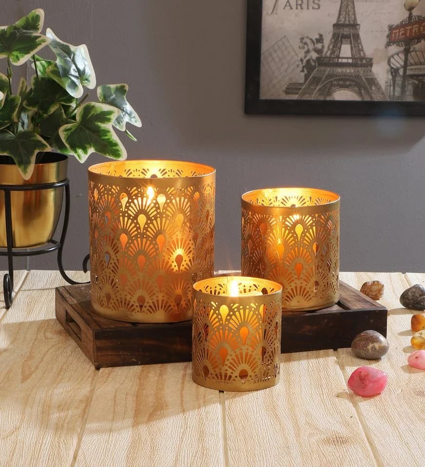 Orientalischer Teelichthalter aus Metall in Gold und Kupfer - Bild 4
