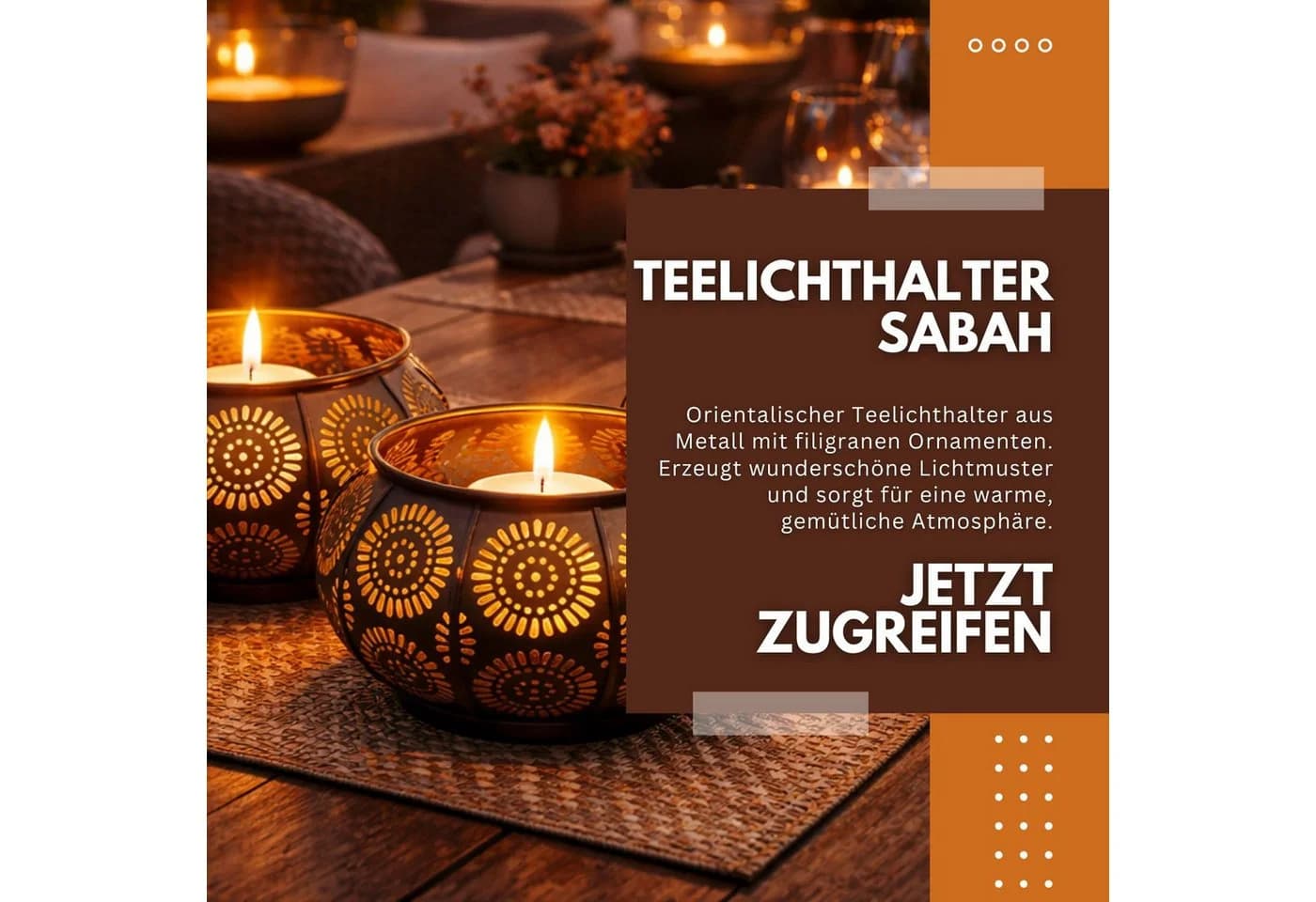 Sabah Teelichthalter Orientalisch Metall Boho Windlicht 12cm - Bild 5