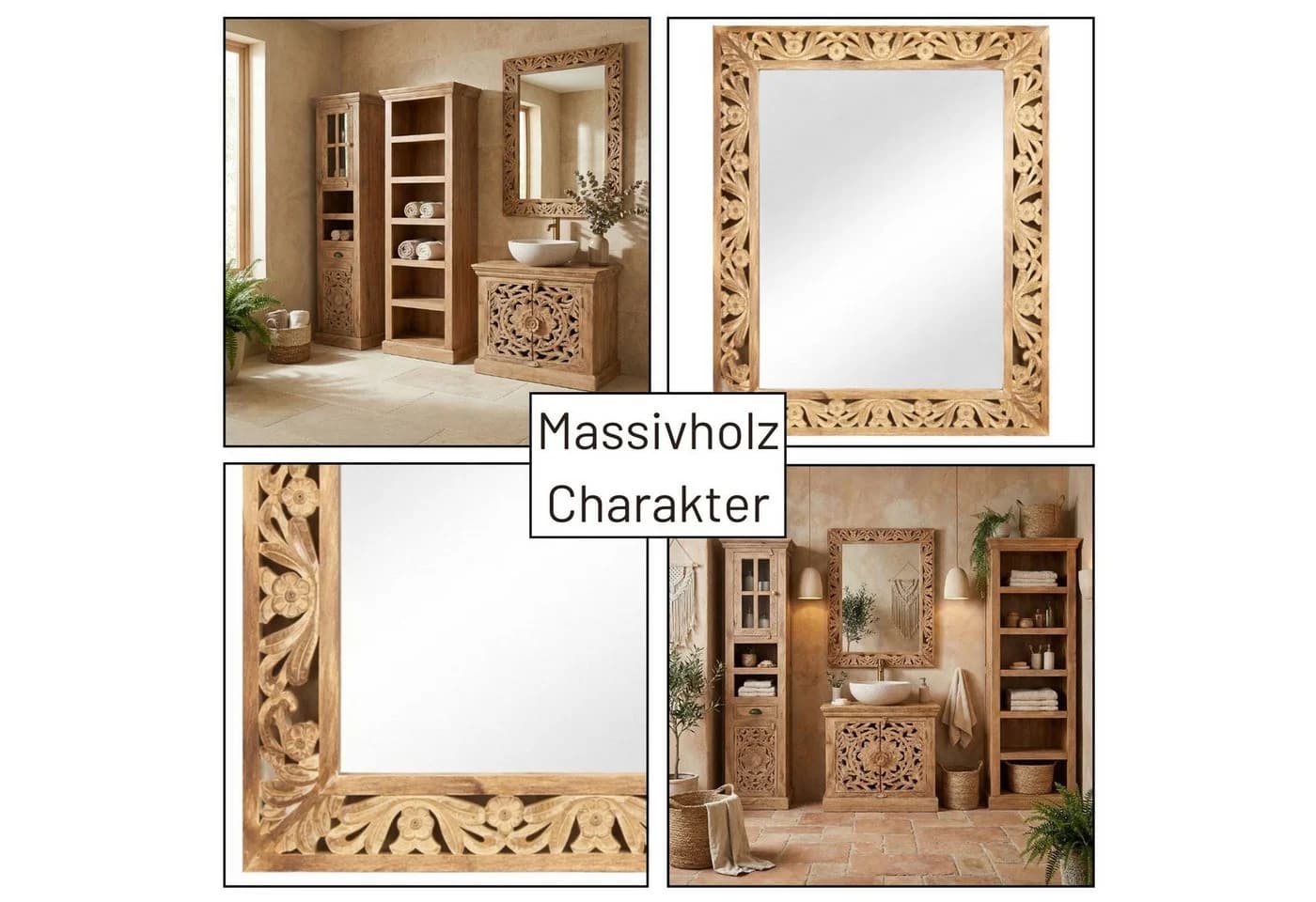 Kirpal Wandspiegel Natur Massivholz Orientalisch Handgeschnitzt - Bild 5