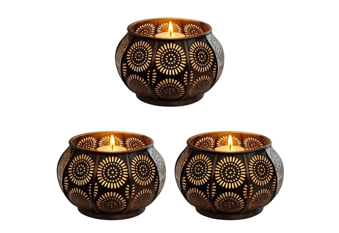 Sabah 3er Set Teelichthalter Orientalisch Metall Boho Windlicht - Bild 2