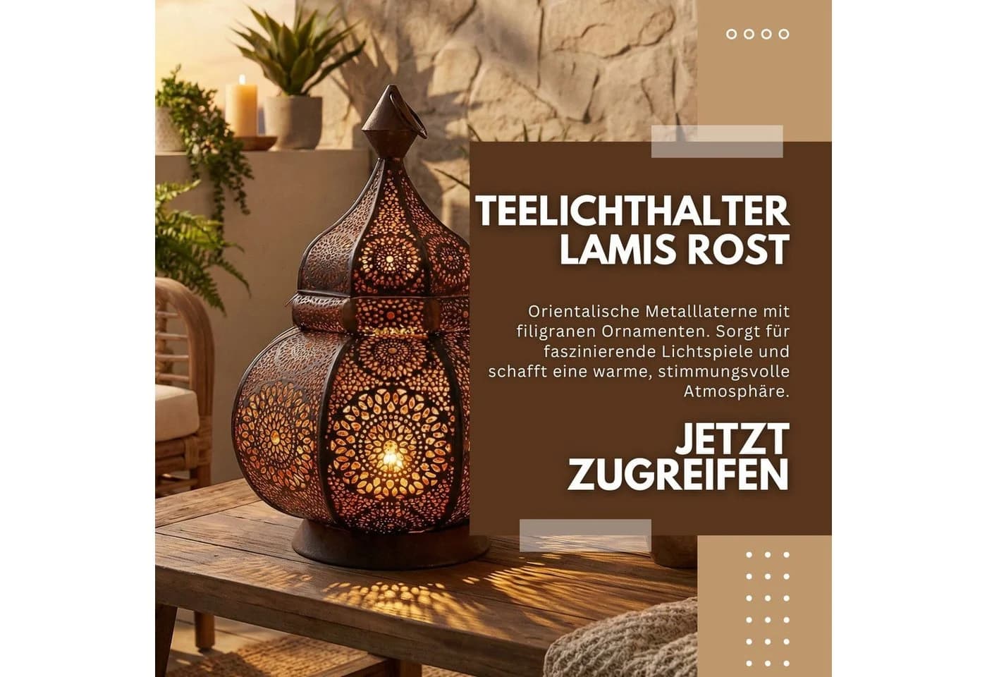 Marrakesch Orient Windlicht Lamis Rost Metall Handarbeit - Bild 5