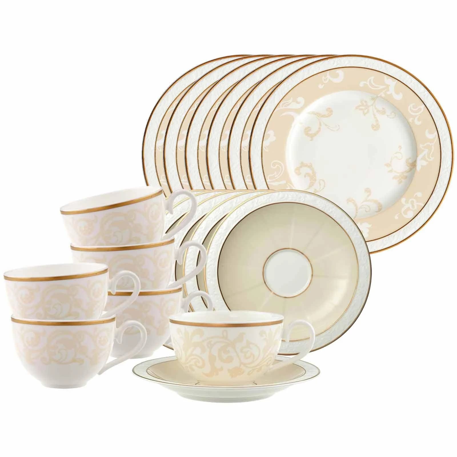 Villeroy & Boch Kaffeeservice Ivoire 18er Set Weiß-Gold Premium Bone Porzellan