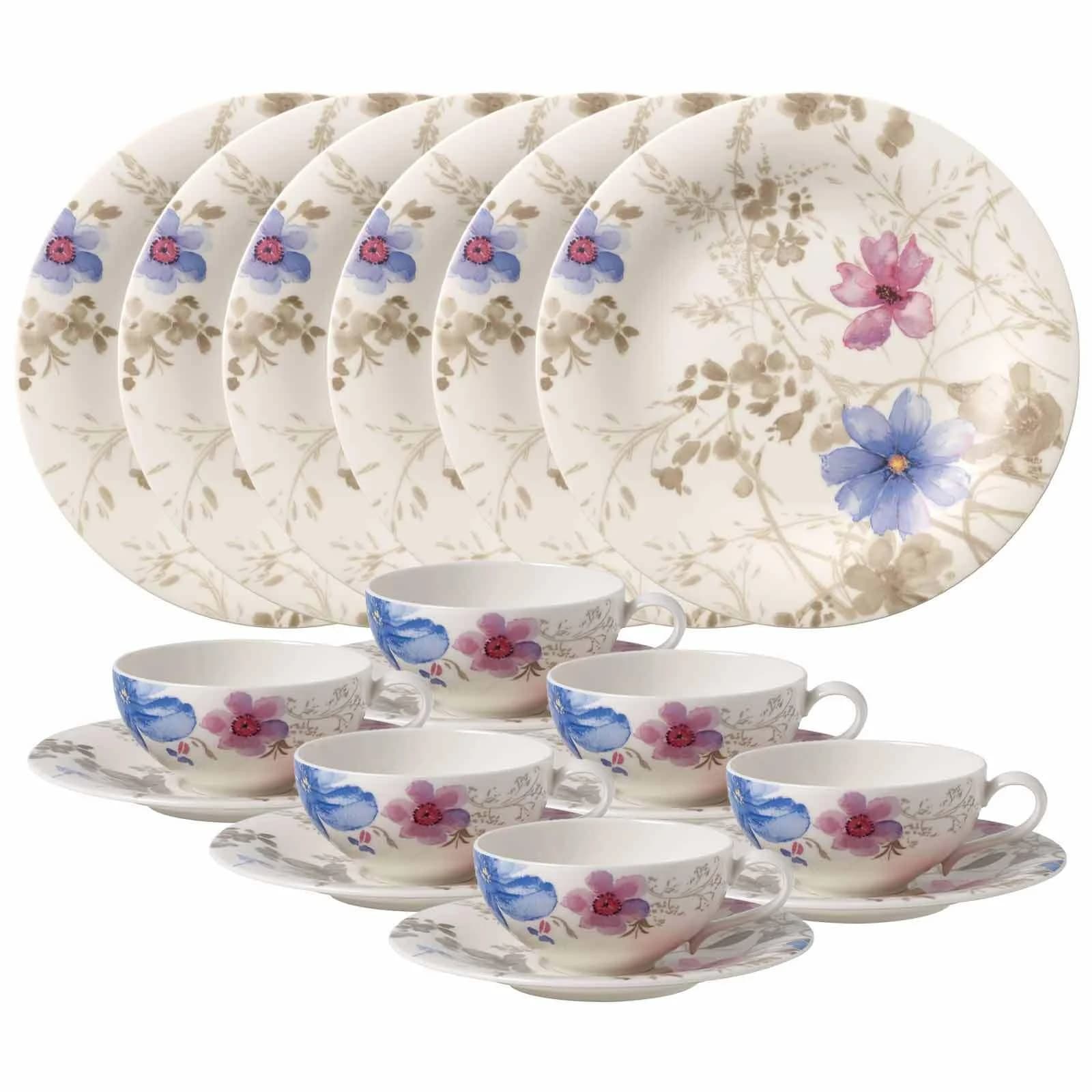 Villeroy & Boch Mariefleur Gris Basic 18-teiliges Geschirr-Set bunt