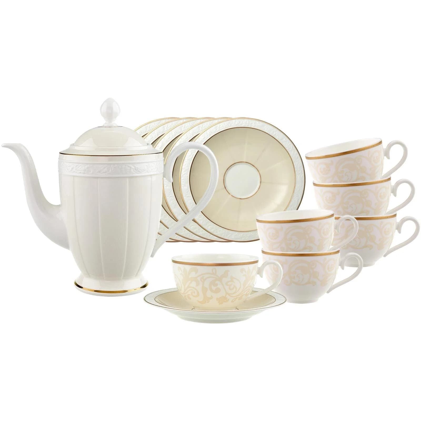 Villeroy & Boch Ivoire Tee-Set 13-teilig Weiß-Gold Premium Bone Porzellan