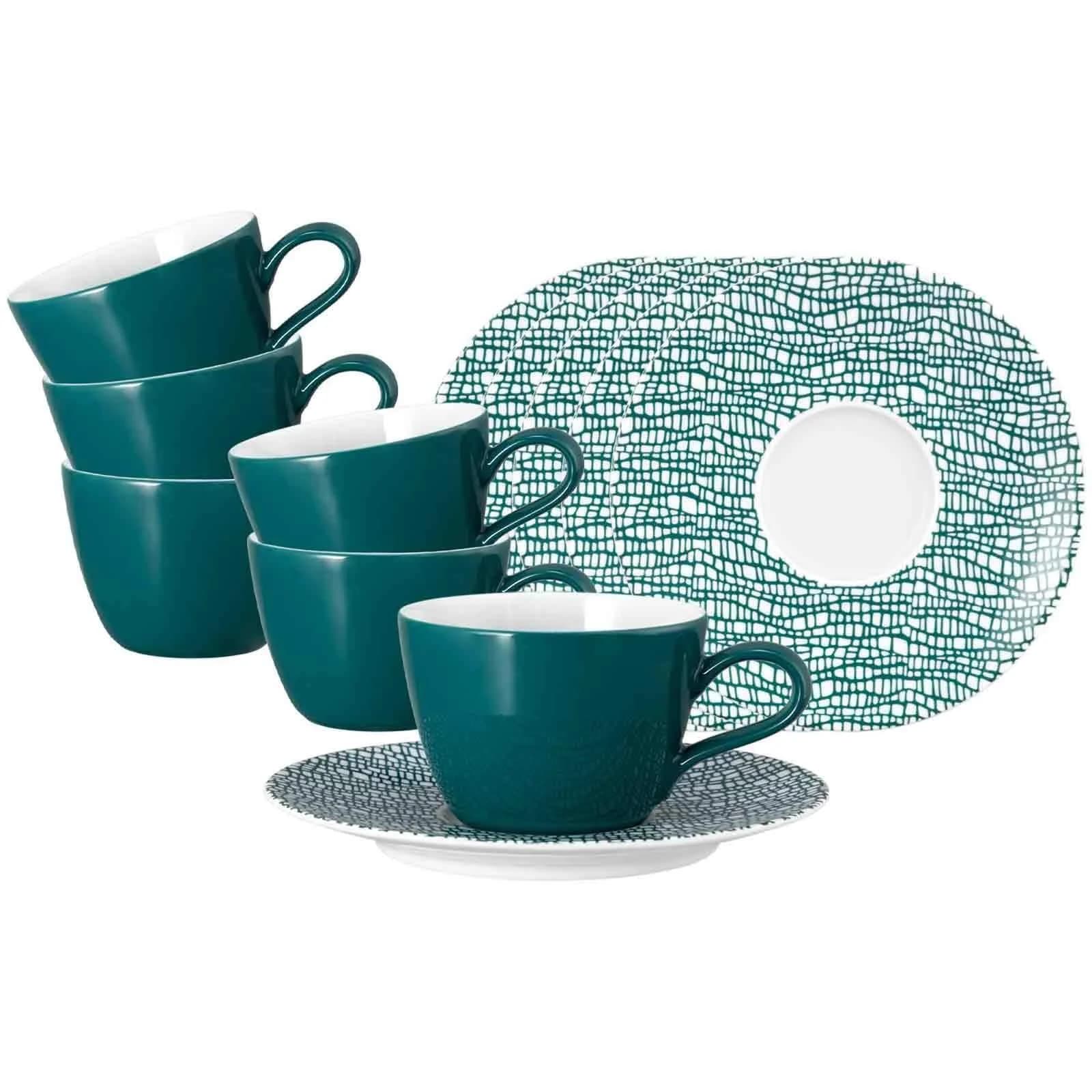 Seltmann Weiden Kaffeetassen-Set 12-tlg. Petrol Porzellan mit Untertassen - Bild 2