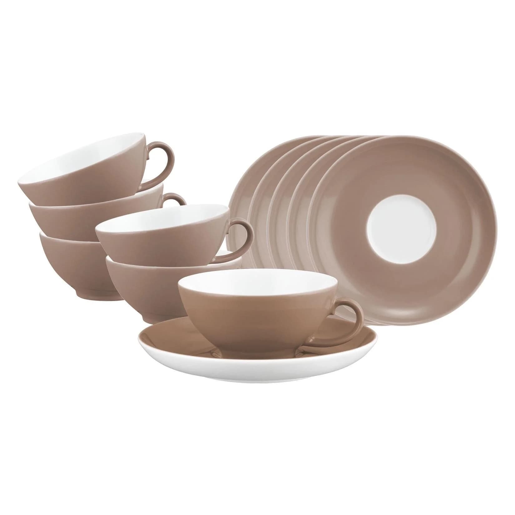 Seltmann Weiden Teetassen 6er Set mit Untertassen Braun Porzellan