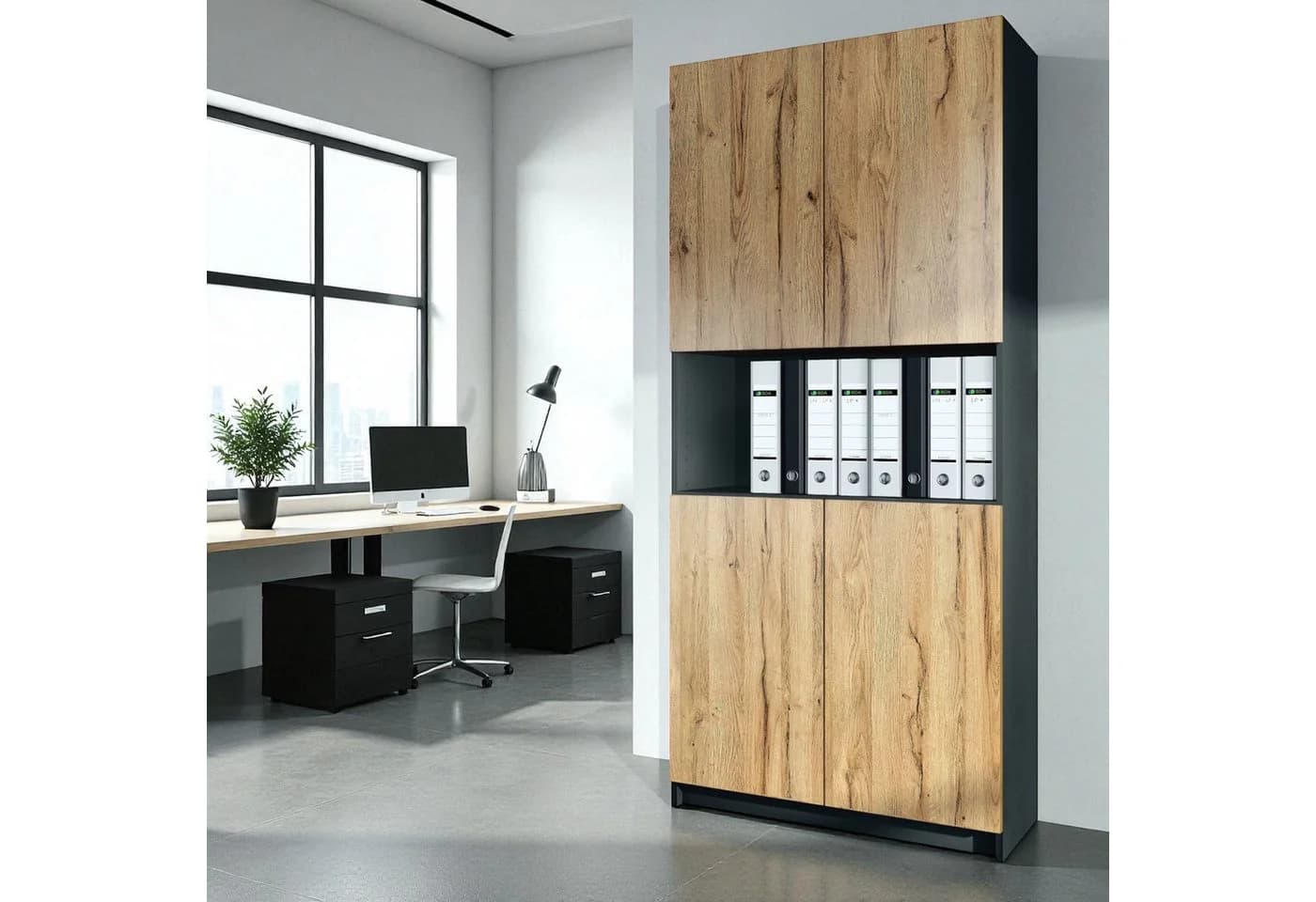 InnoFurn Aktenschrank Elona Büroschrank mit Soft-Close & Push-to-Open Braun