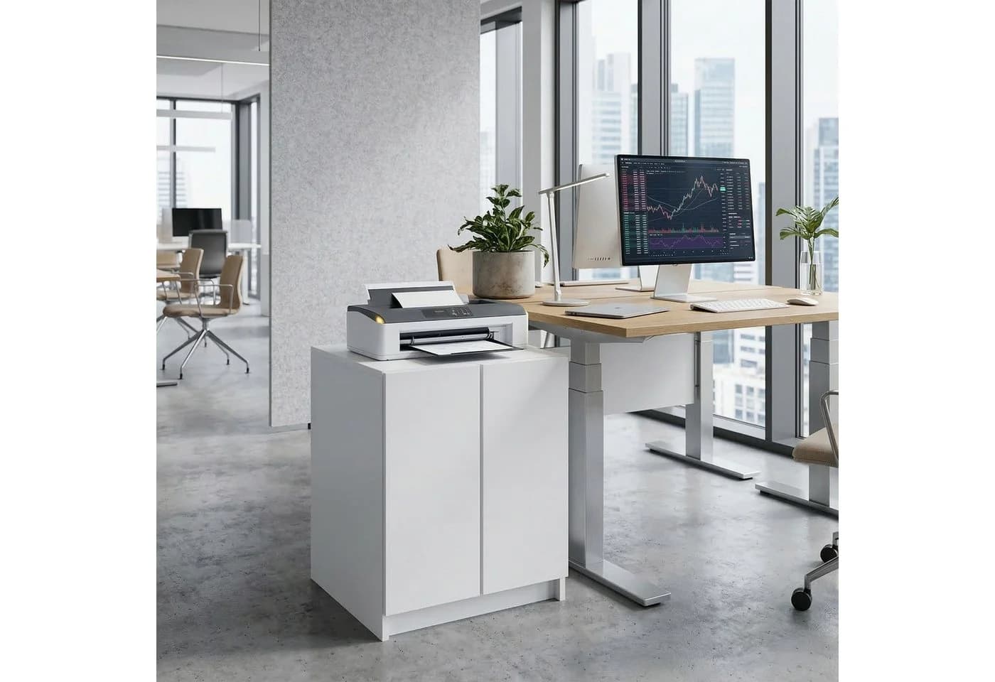 InnoFurn Druckerkommode Elona Weiß Soft-Close Push-to-Open