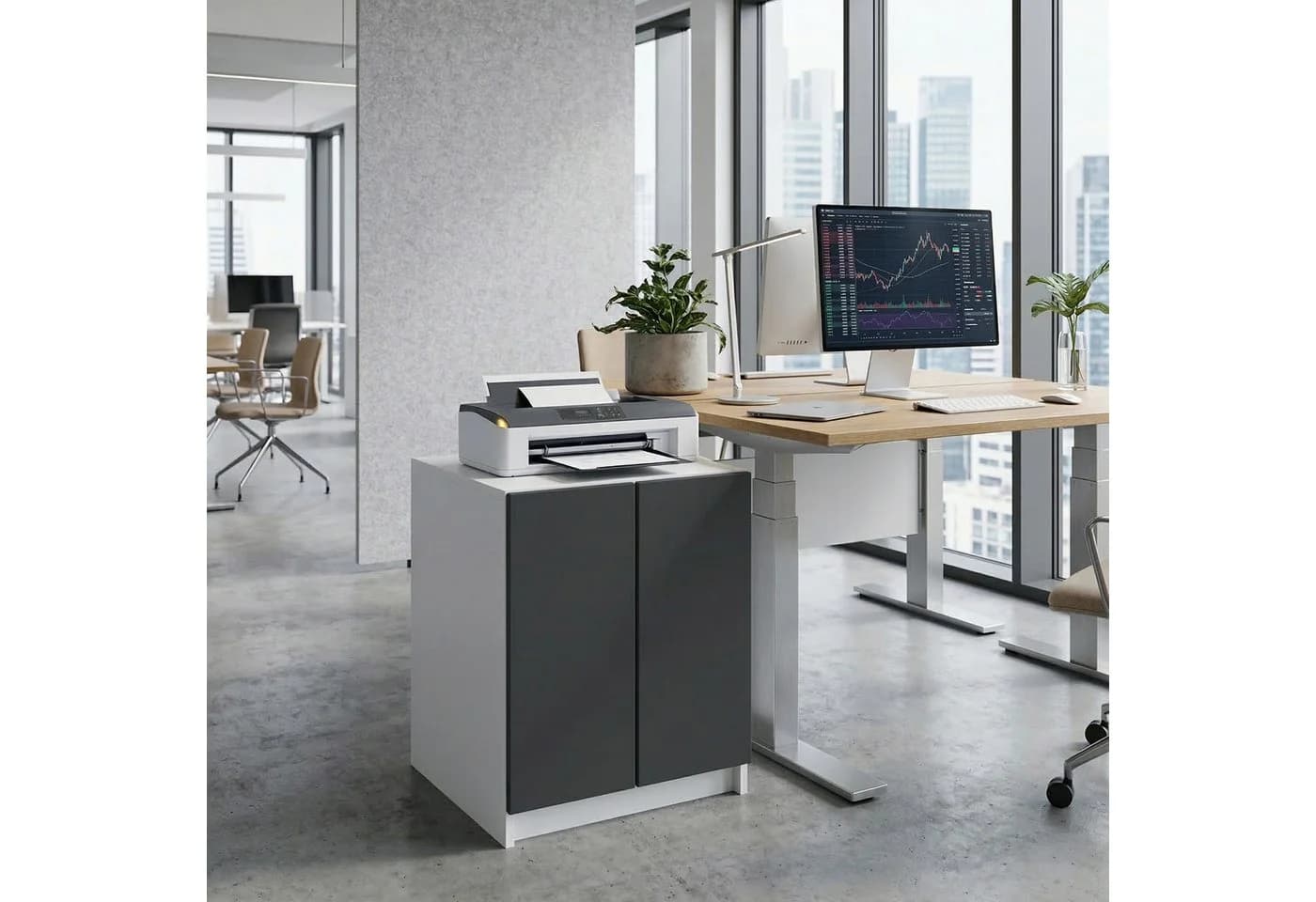 InnoFurn Druckerkommode Elona Schwarz Soft-Close Push-to-Open