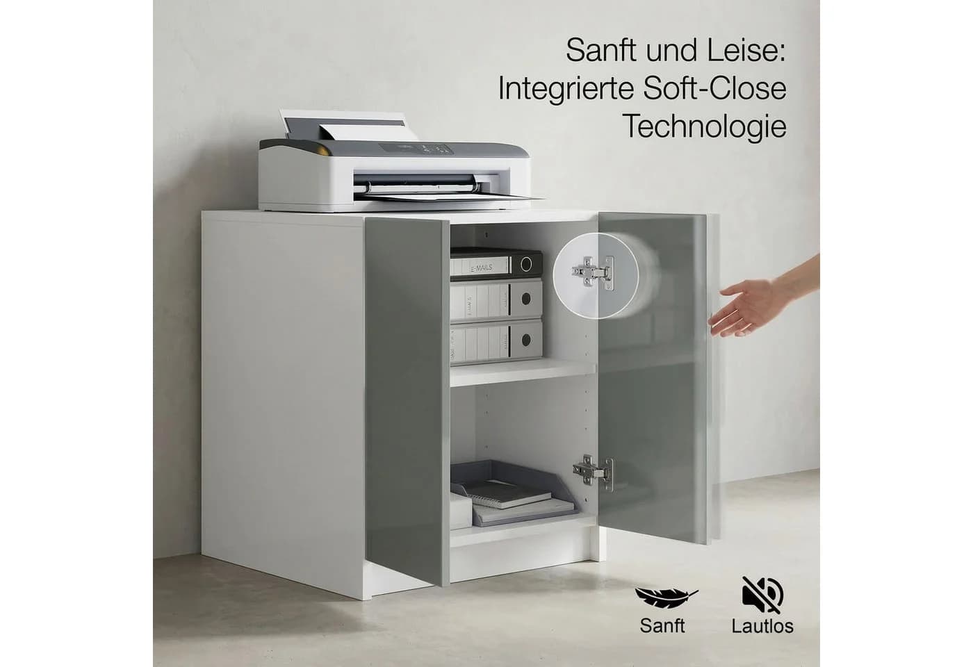InnoFurn Druckerkommode Elona Schwarz Soft-Close Push-to-Open - Bild 4