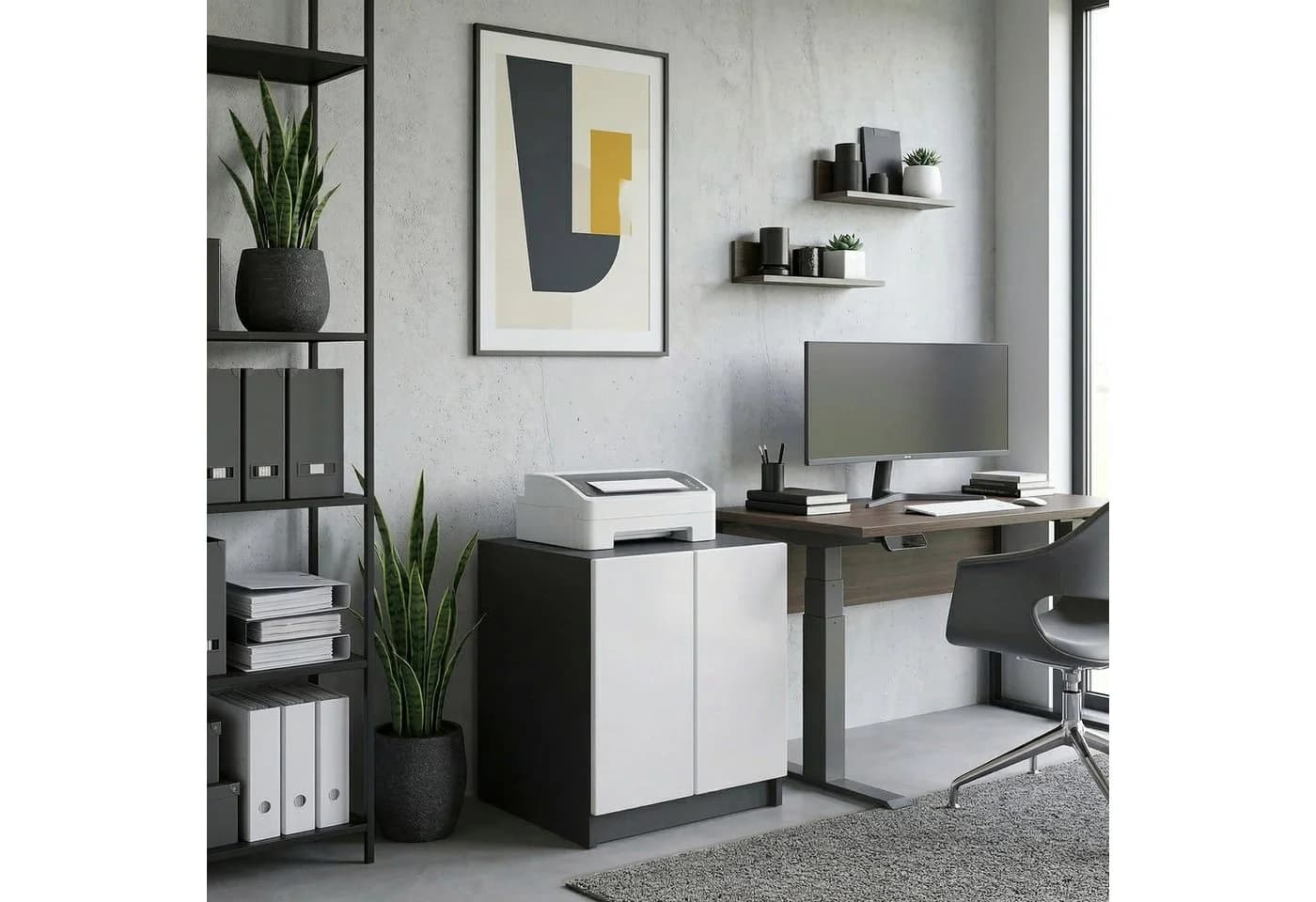 InnoFurn Aktenschrank Elona Weiß Soft-Close & Push-to-Open
