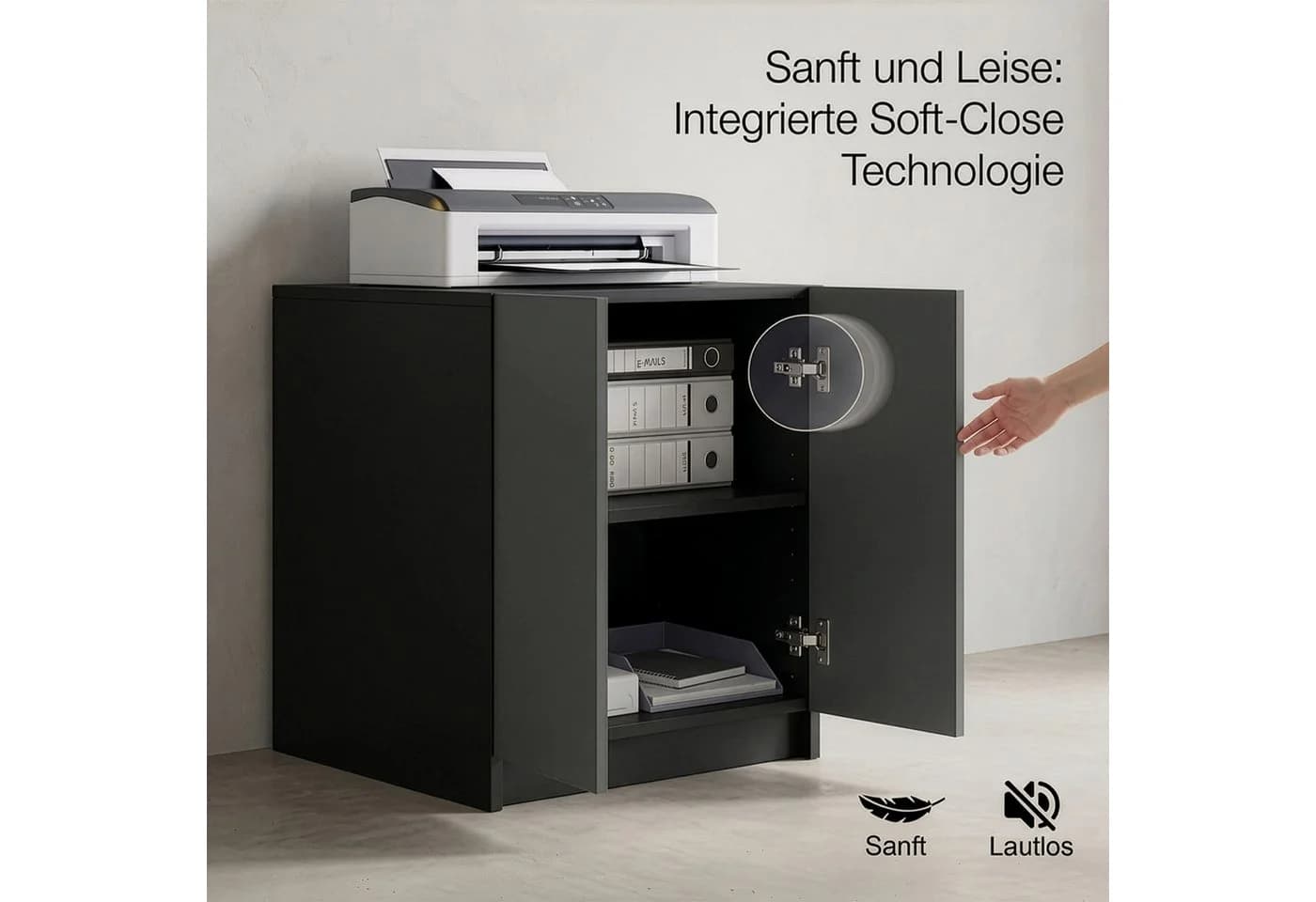 InnoFurn Aktenschrank Elona Weiß Soft-Close & Push-to-Open - Bild 4