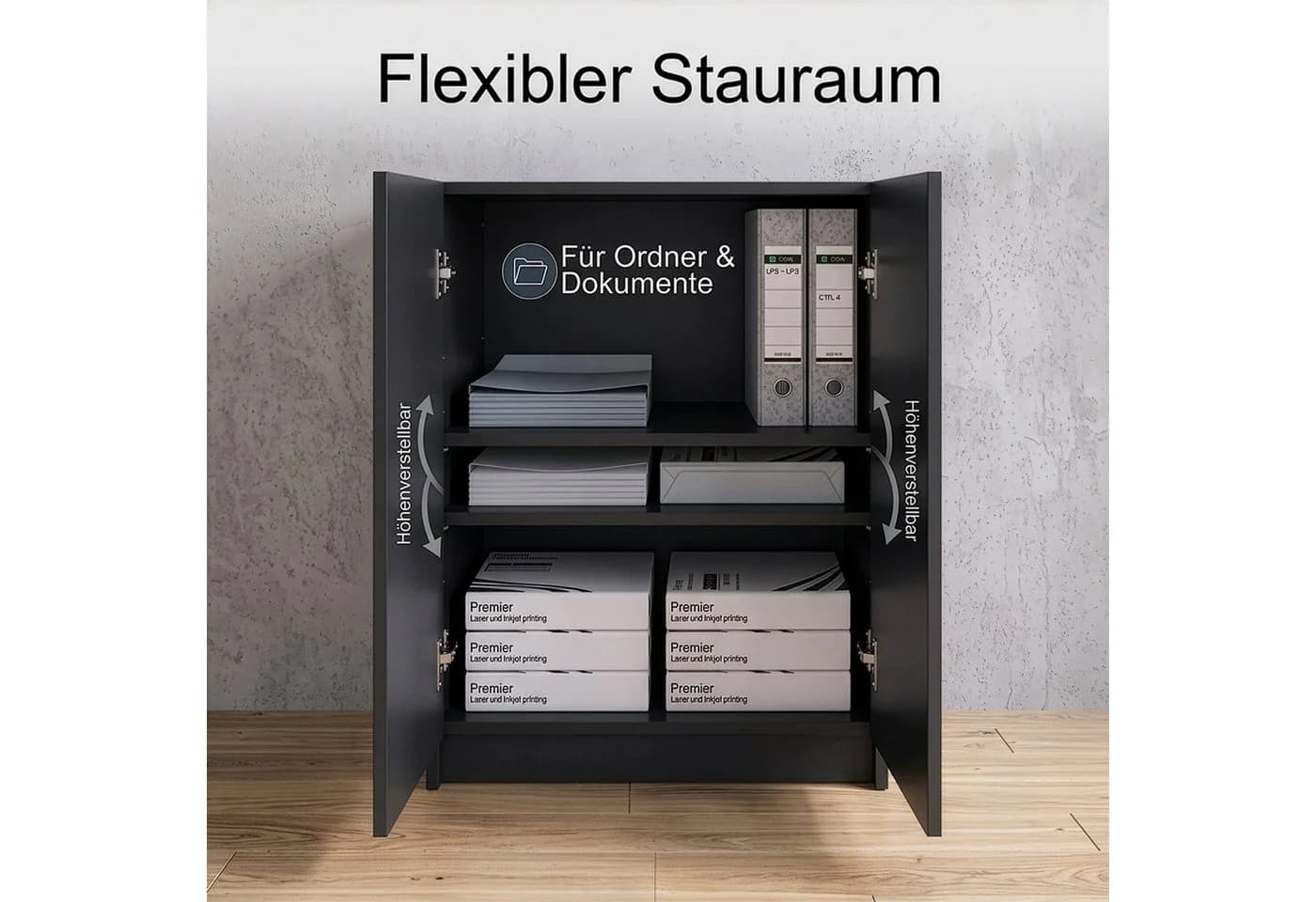 InnoFurn Druckerkommode Elona Schwarz Soft-Close & Push-to-Open - Bild 5