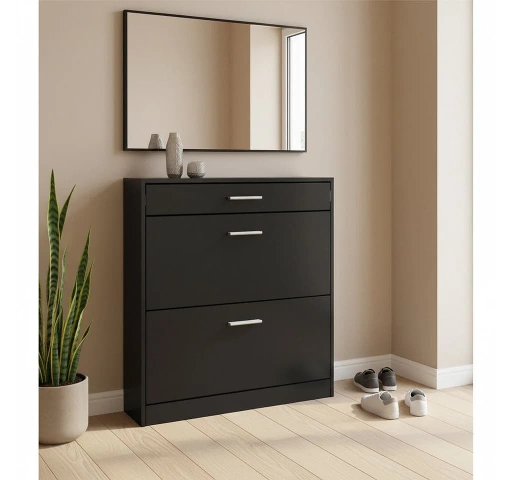 InnoFurn Schuhschrank Roma Schwarz mit Schuhkippern