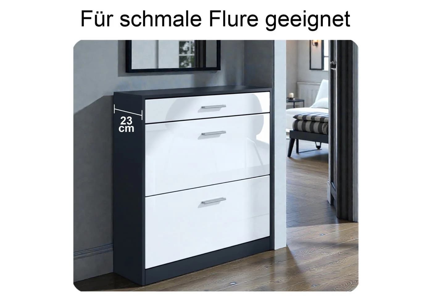 InnoFurn Schuhschrank Roma Schwarz mit Schuhkippern - Bild 3