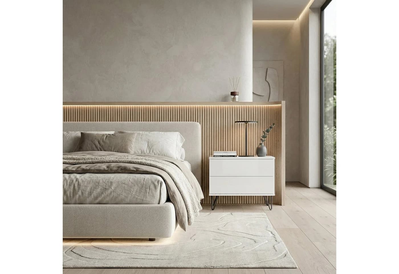 InnoFurn Nachtschrank Aura Weiß Push-to-Open 2 Schubladen