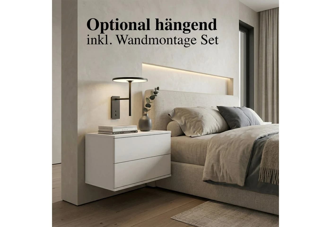 InnoFurn Nachtschrank Aura Weiß Push-to-Open 2 Schubladen - Bild 4