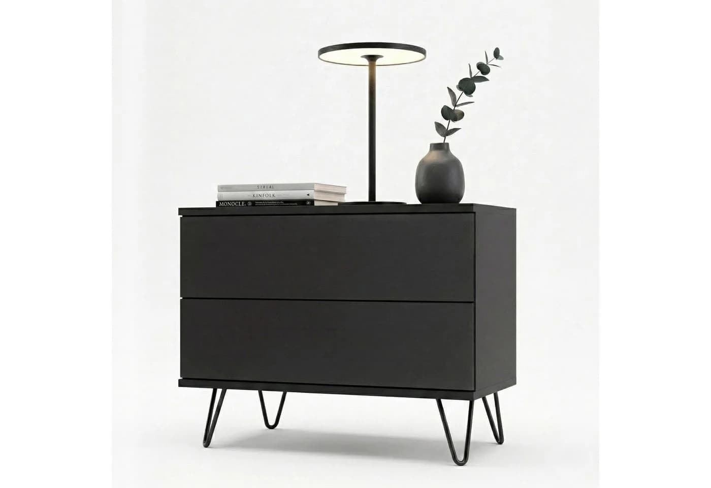 InnoFurn Nachtschrank Aura Schwarz 2 Schubladen Push-to-Open - Bild 2