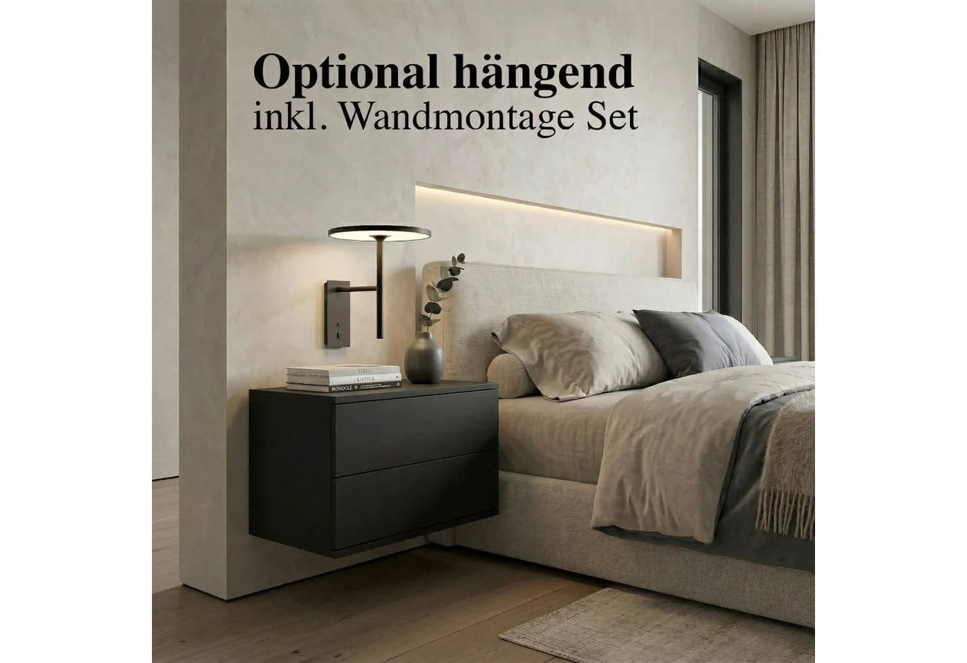 InnoFurn Nachtschrank Aura Schwarz 2 Schubladen Push-to-Open - Bild 4