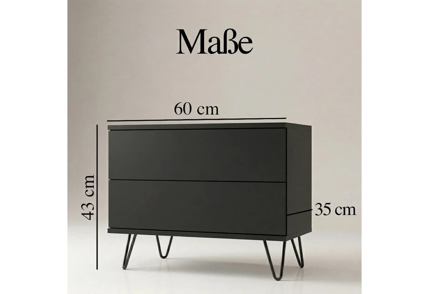 InnoFurn Nachtschrank Aura Schwarz 2 Schubladen Push-to-Open - Bild 5