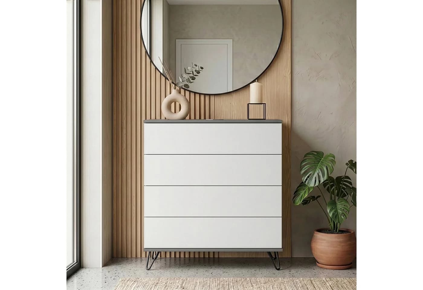 InnoFurn Kommode Elara Schrank mit 4 Schubladen Push-to-Open