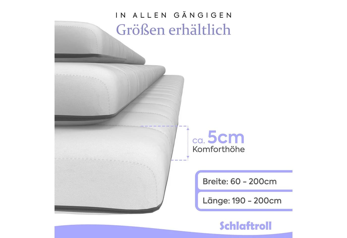 Schlaftroll Kaltschaum Topper H3 5 cm ergonomisch waschbar