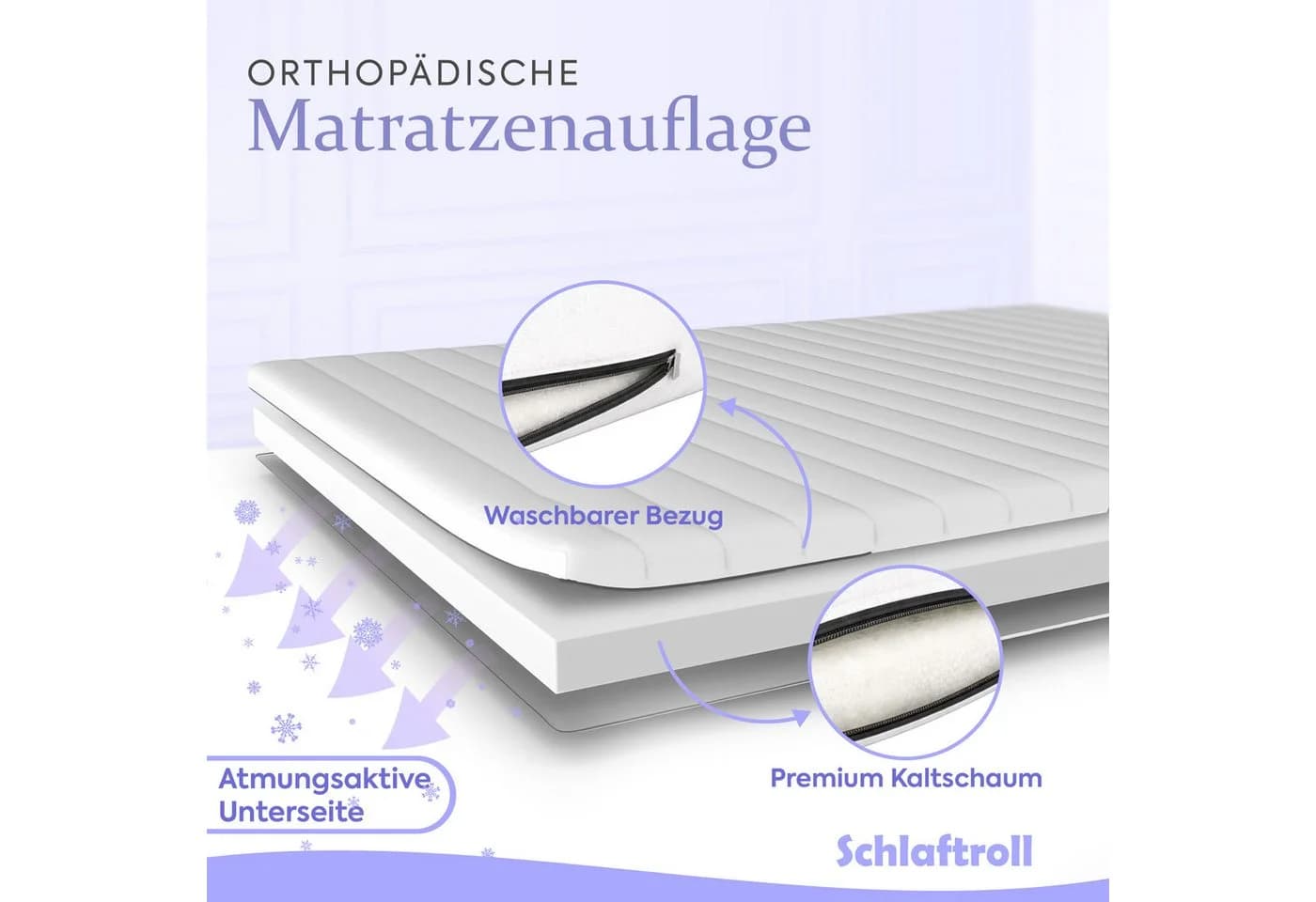 Schlaftroll Kaltschaum Topper H3 5 cm ergonomisch waschbar - Bild 3