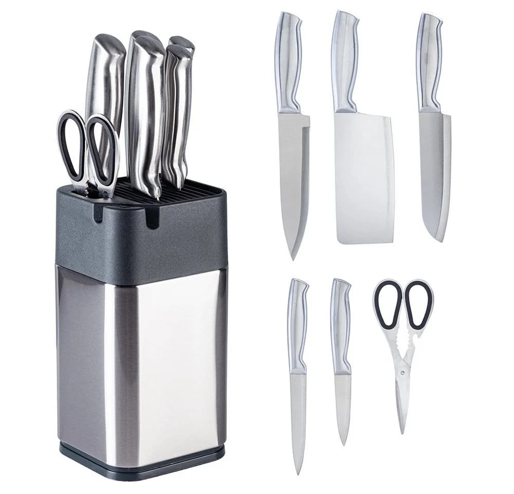 HOOZ 7-tlg. Küchenmesser-Set mit Messerblock Edelstahl Silber