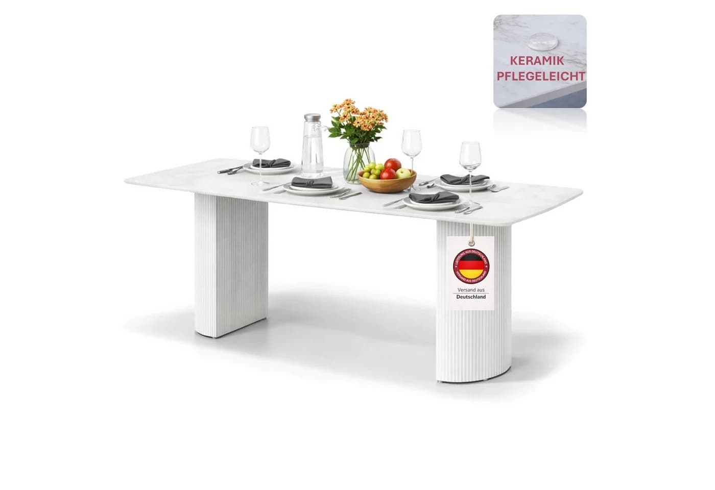 HOOZ Esstisch Keramik Travertin-Optik Weiß Modern - Bild 2