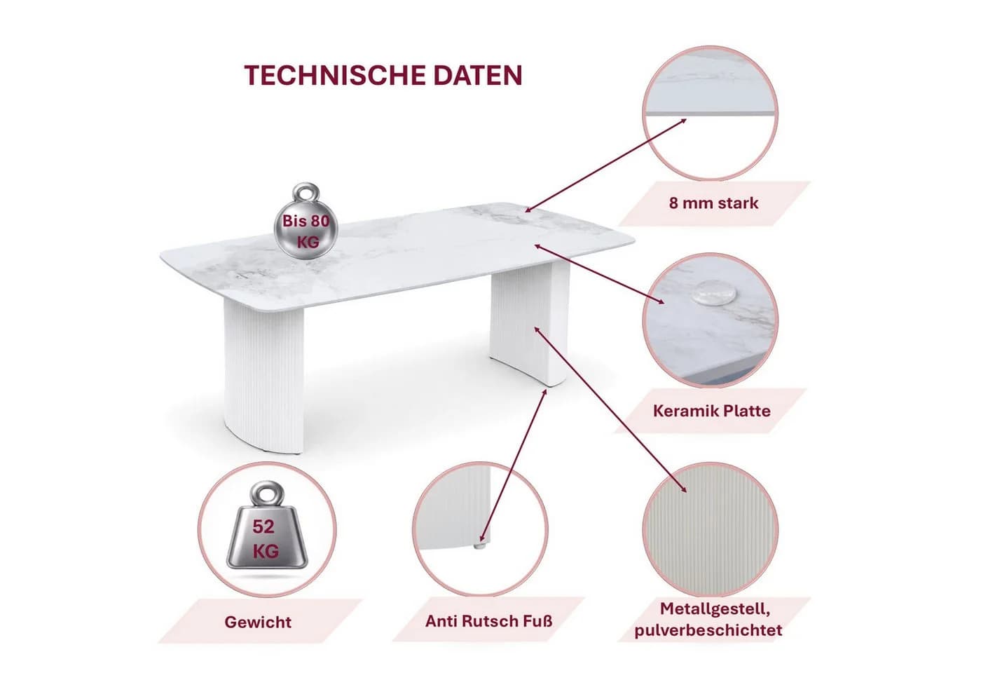 HOOZ Esstisch Keramik Travertin-Optik Weiß Modern - Bild 3