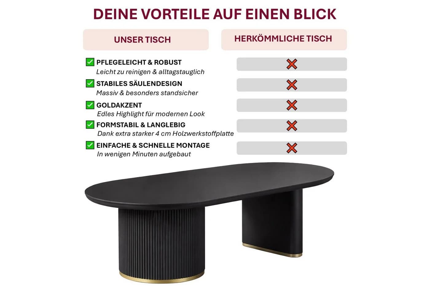 HOOZ Wohnzimmertisch Couchtisch Modern Oval Schwarz - Bild 3