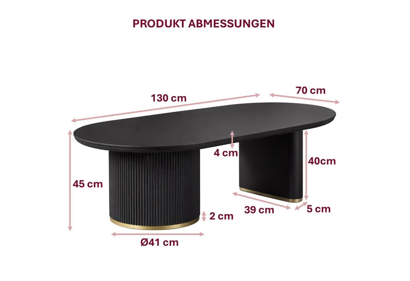 HOOZ Wohnzimmertisch Couchtisch Modern Oval Schwarz - Bild 4