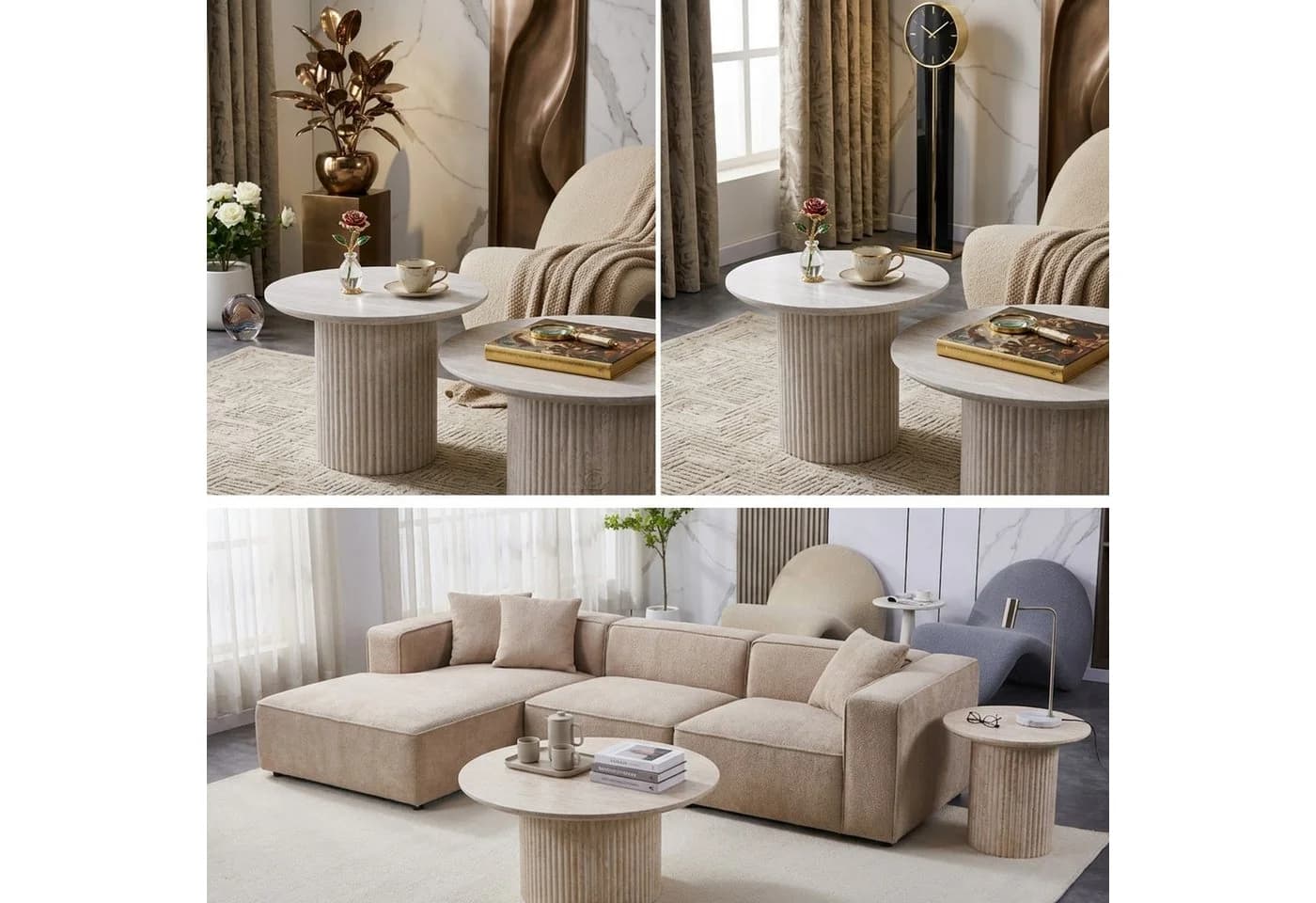 HOOZ Couchtisch 2er Set rund MDF Sand