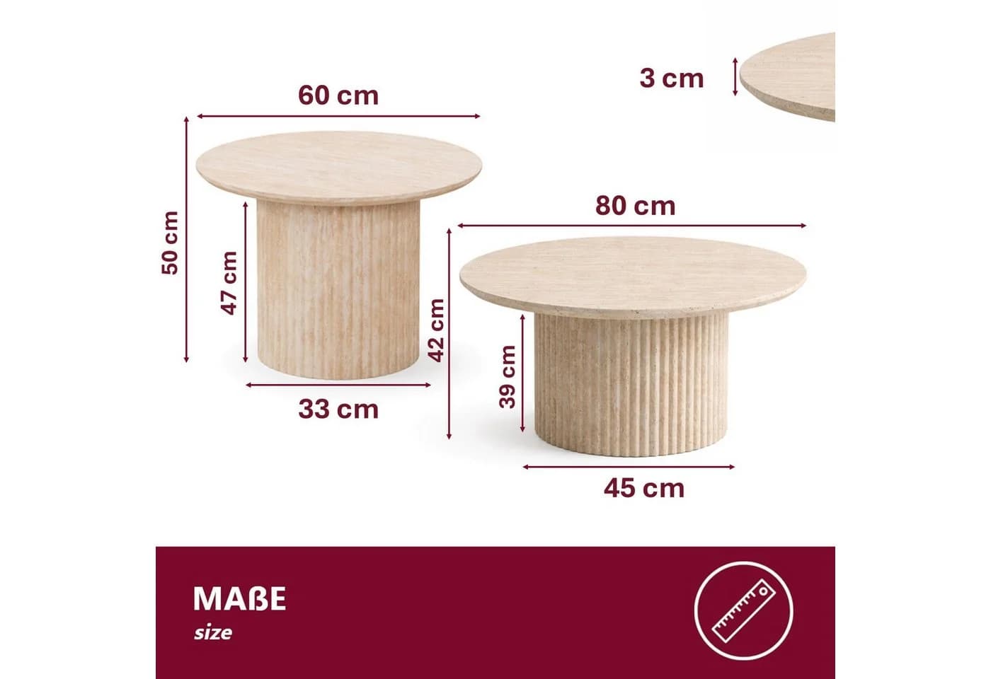 HOOZ Couchtisch 2er Set rund MDF Sand - Bild 4