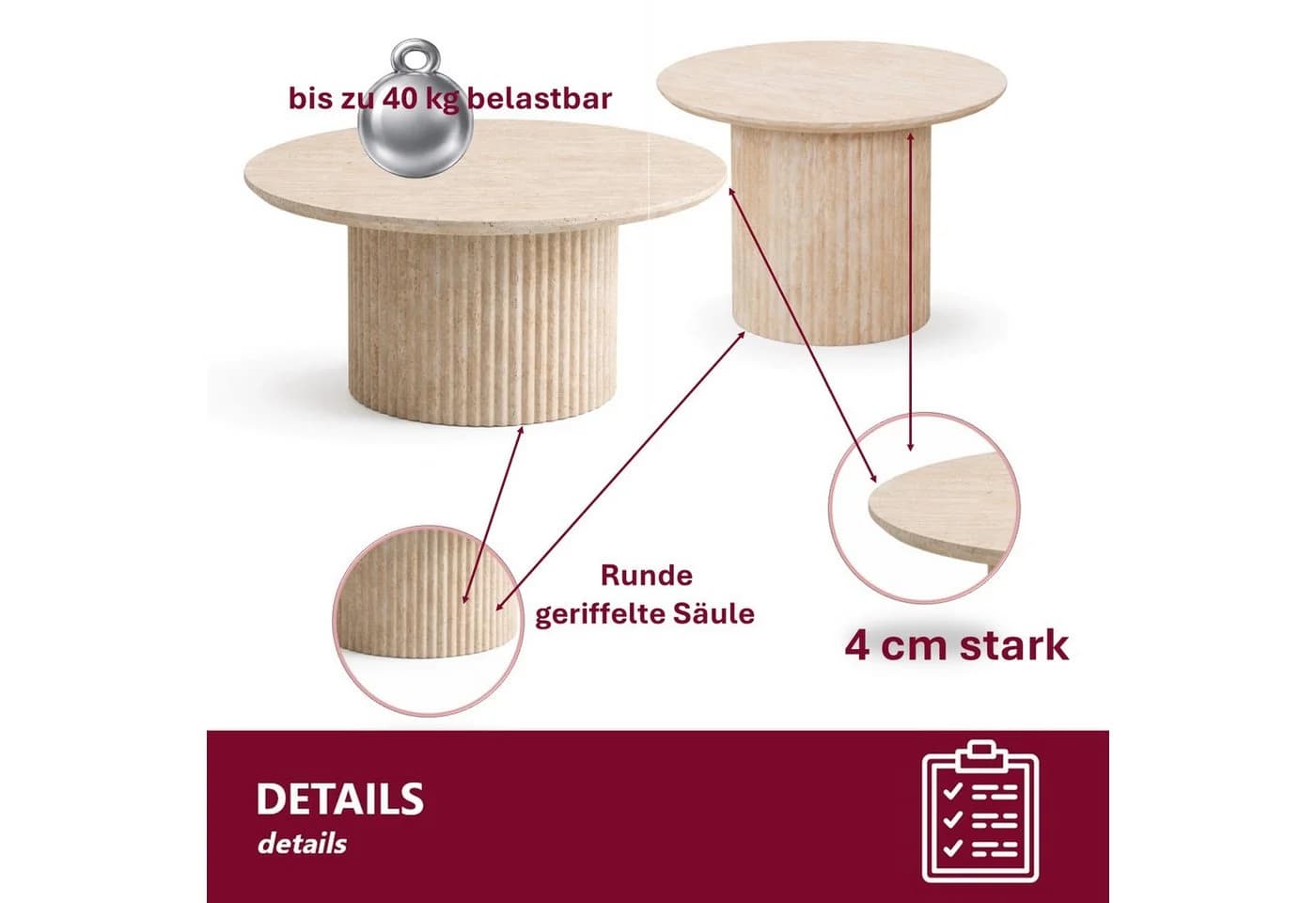 HOOZ Couchtisch 2er Set rund MDF Sand - Bild 5