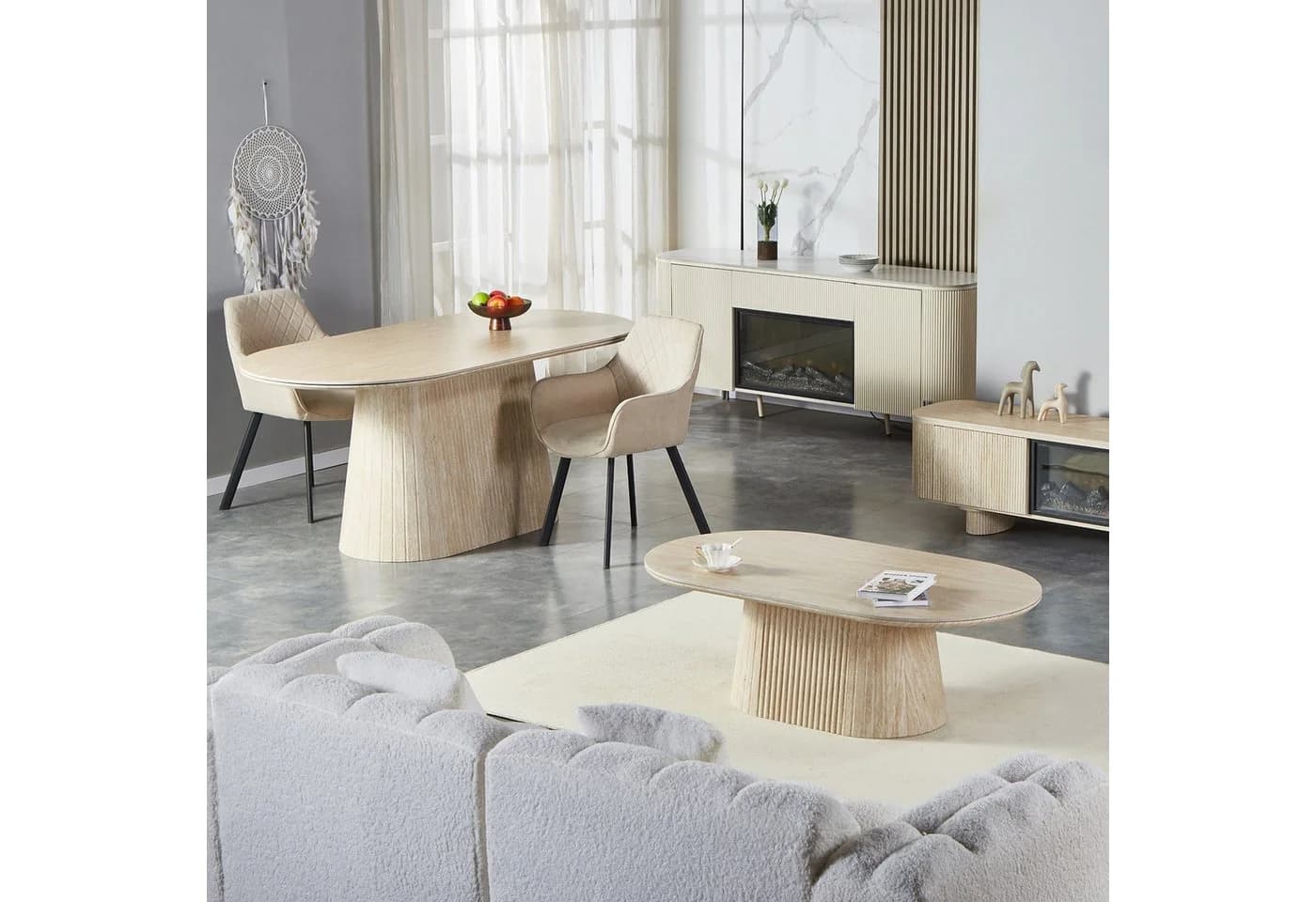HOOZ Wohnzimmertisch & Esstisch Set oval Keramikplatte Sand