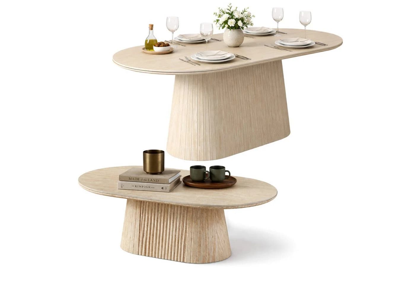 HOOZ Wohnzimmertisch & Esstisch Set oval Keramikplatte Sand - Bild 2