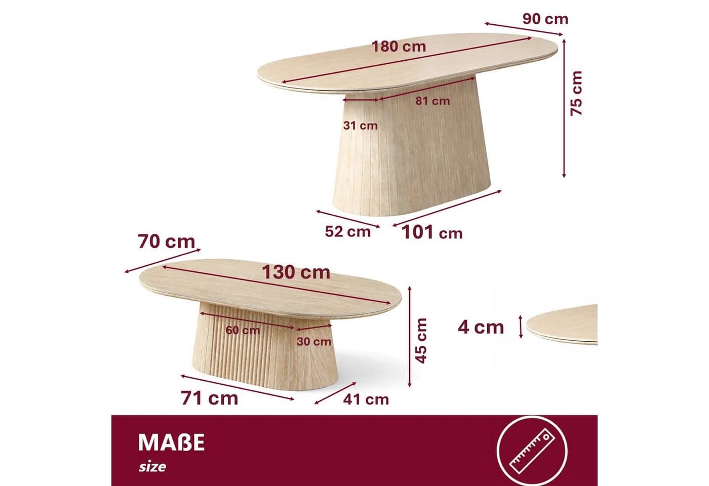 HOOZ Wohnzimmertisch & Esstisch Set oval Keramikplatte Sand - Bild 4