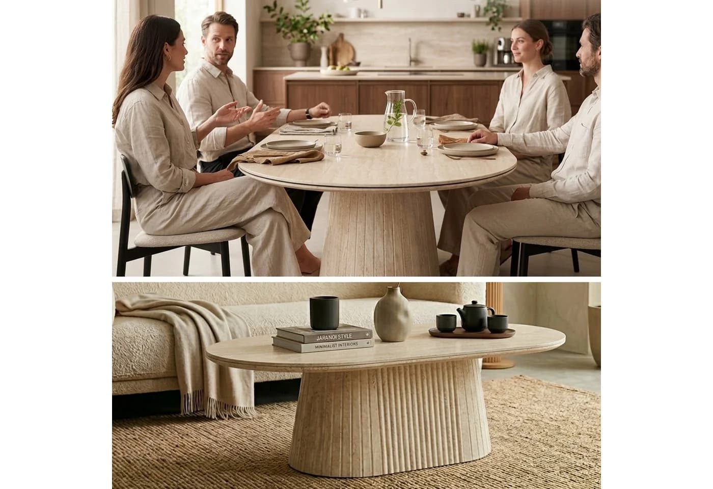 HOOZ Wohnzimmertisch & Esstisch Set oval Keramikplatte Sand - Bild 5