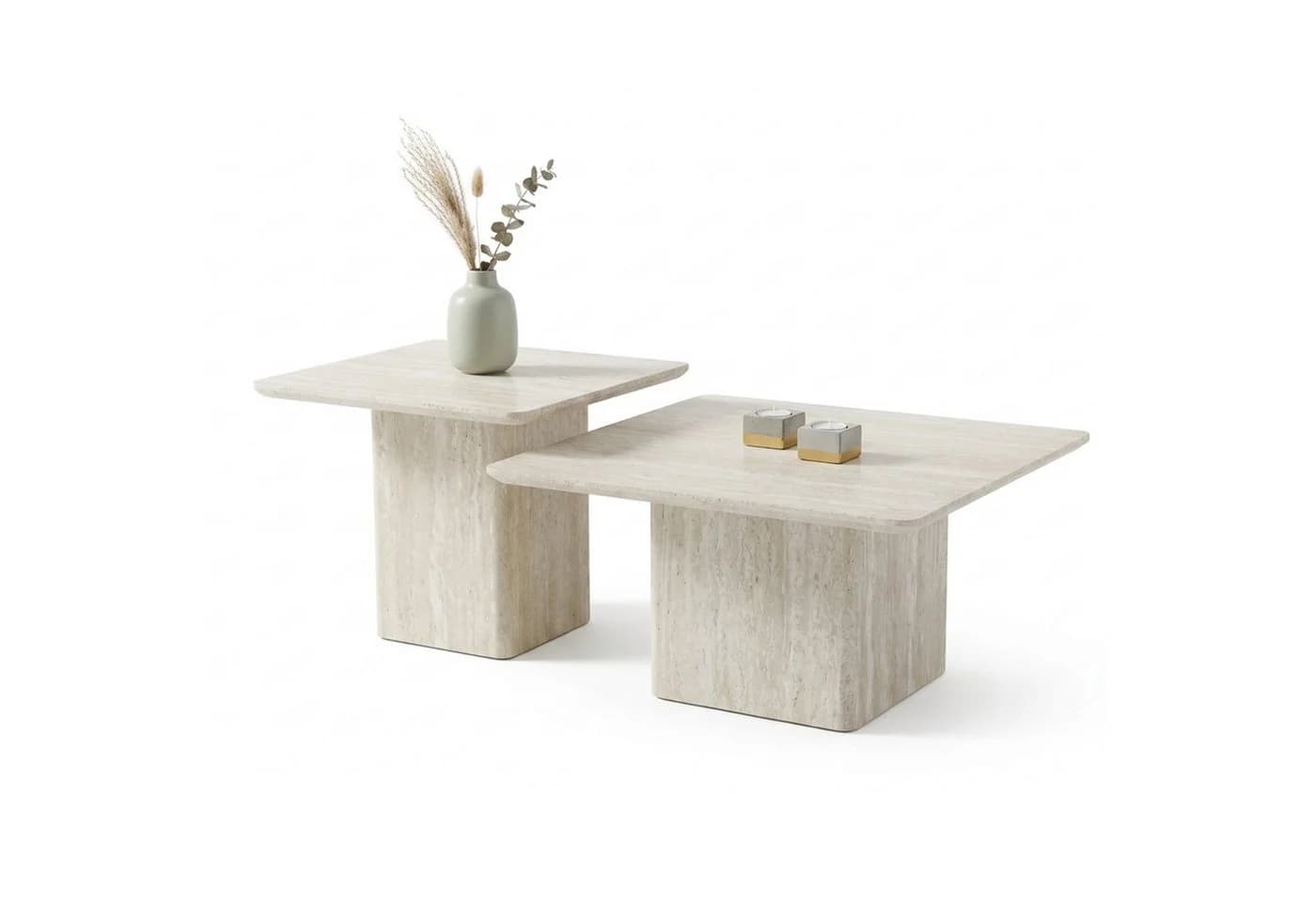 HOOZ Couchtisch 2er Set quadratisch Travertin-Optik Kalkoptik - Bild 2