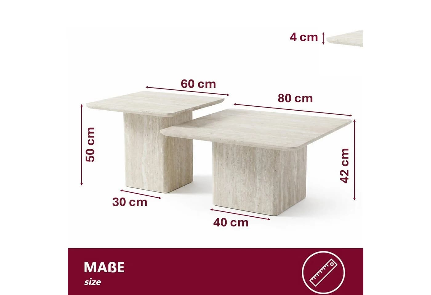 HOOZ Couchtisch 2er Set quadratisch Travertin-Optik Kalkoptik - Bild 4