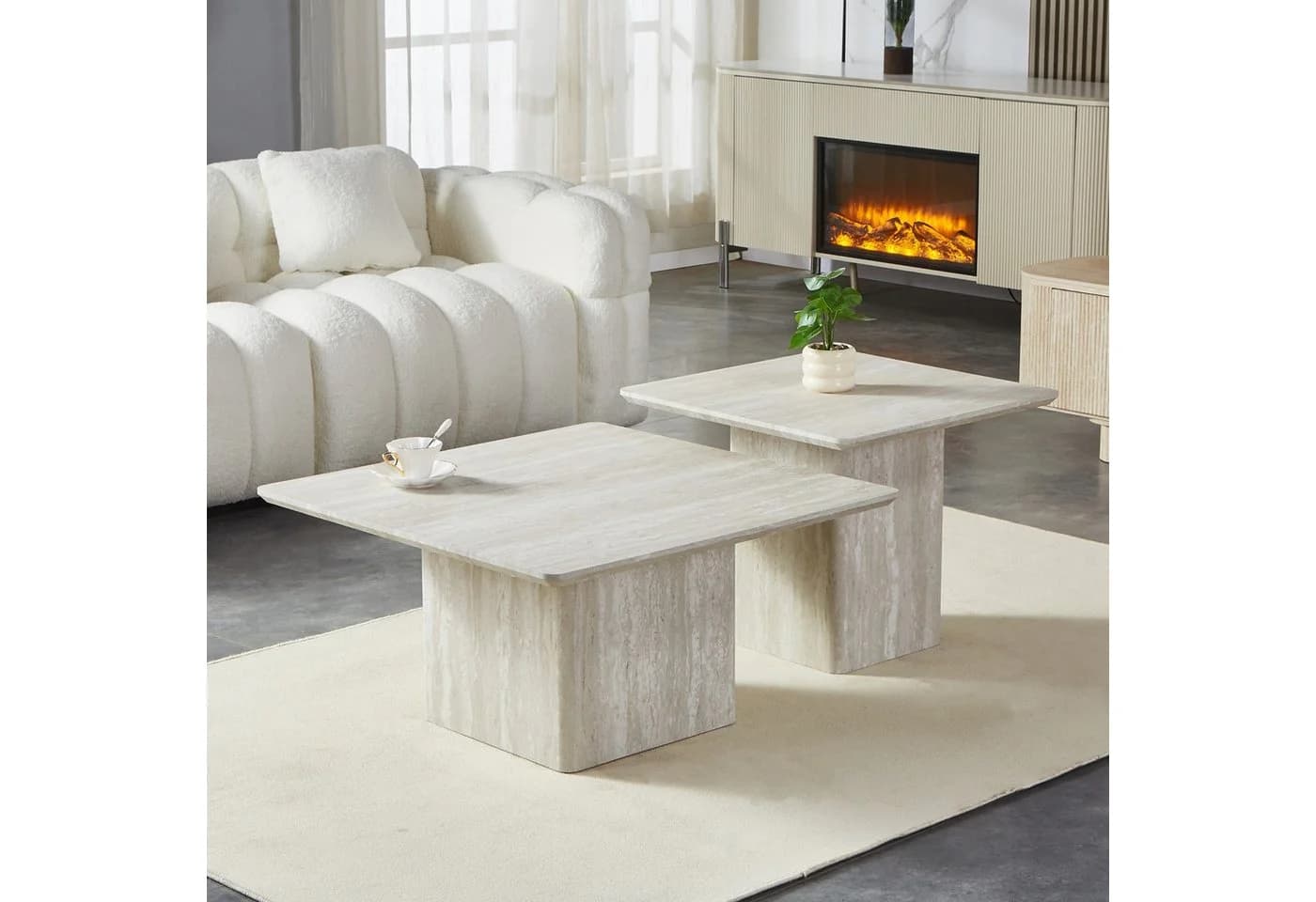 HOOZ Couchtisch 2er Set quadratisch Travertin-Optik Kalkoptik - Bild 5